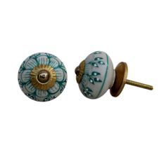 Sea Green Zinnia Flower Ceramic Knob