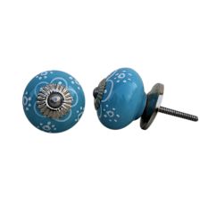 Turquoise Floral Ceramic Knob