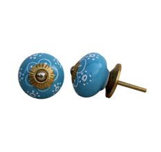 Turquoise Floral Ceramic Knob