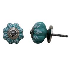 Sea Green Leaf Medium Ceramic Knob
