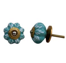 Sea Green Leaf Medium Ceramic Knob