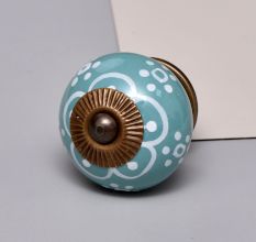 Sea Green Floral Ceramic Knob