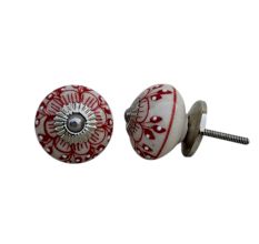 Red Zinnia Flower Ceramic Knob