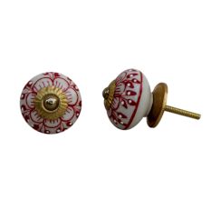 Red Zinnia Flower Ceramic Knob