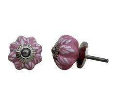Pink Leaf Medium Ceramic Knob