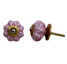 Pink Leaf Medium Ceramic Knob
