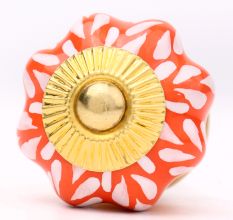 Orange Leaf Medium Ceramic Knob