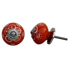 Orange Floral Ceramic Knob