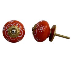 Orange Floral Ceramic Knob