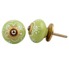 Lime Floral Ceramic Knob