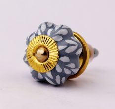 Grey Leaf Medium Ceramic Knob