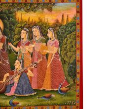 Radha Krishna Pichwai Painting with peacocks and Gopis