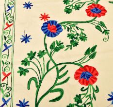 Cream Handmade Double Bed Sheet Linen with Multicolor Floral Design Beautiful Decorative Stylish