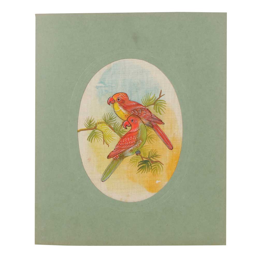 Red Birds Painted Sitting On The Branch Of A Tree