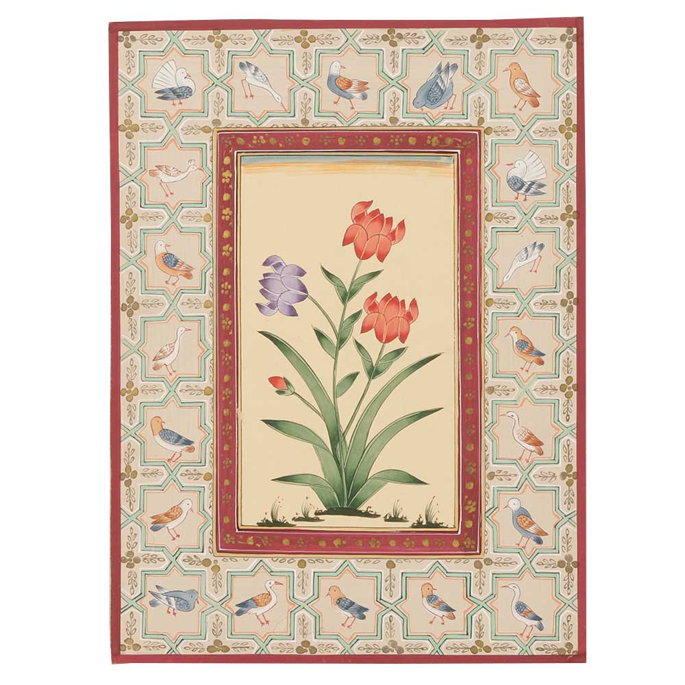 Colorful Birds Enclosed In Border Of The Floral Painting