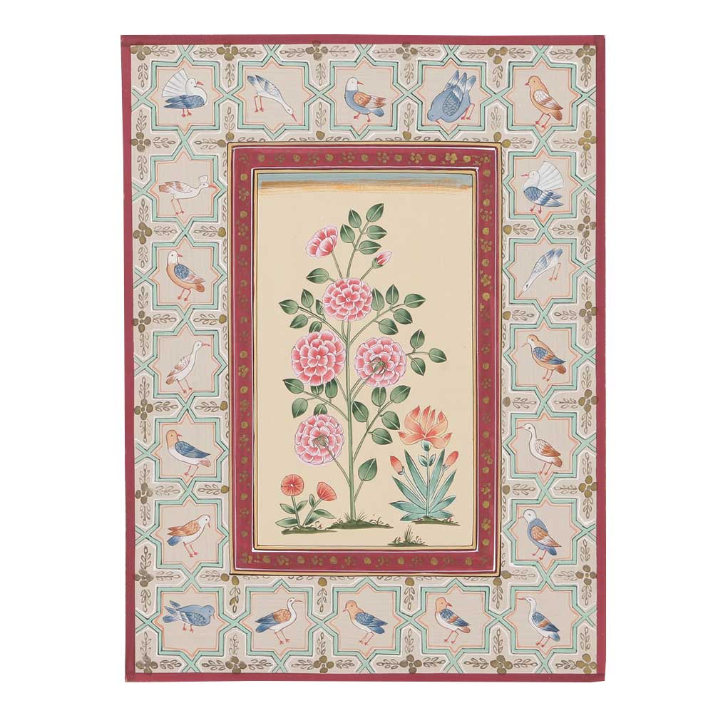 Pink Flowers with Birds In the Border Painting