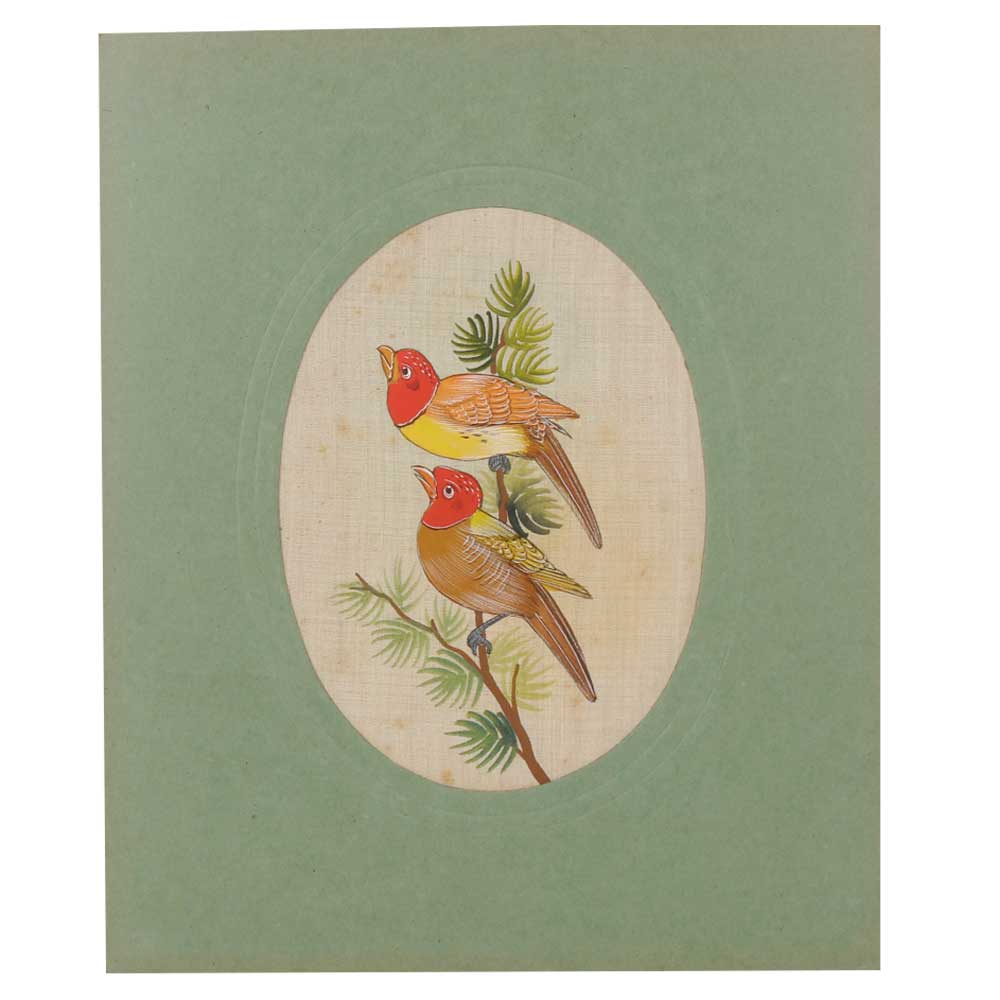 Bird Painting Handmade Watercolor Ethnic Folk Decor Silk Art