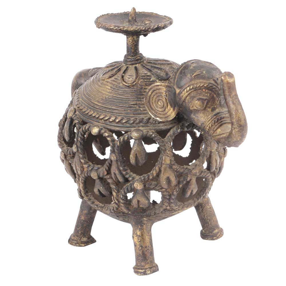 Tribal Brass jali Elephant Candle Stand