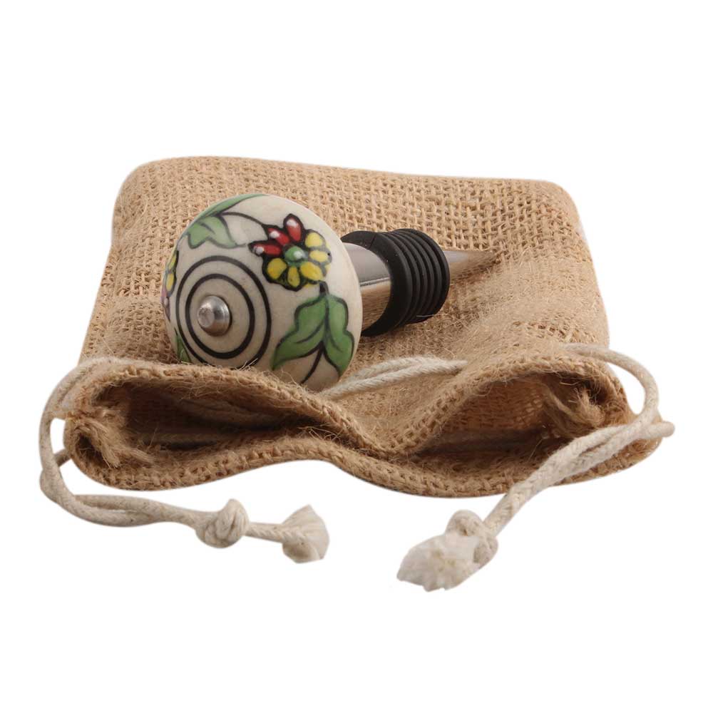 Pea Green Leaf Flower Ceramic Wine Stopper