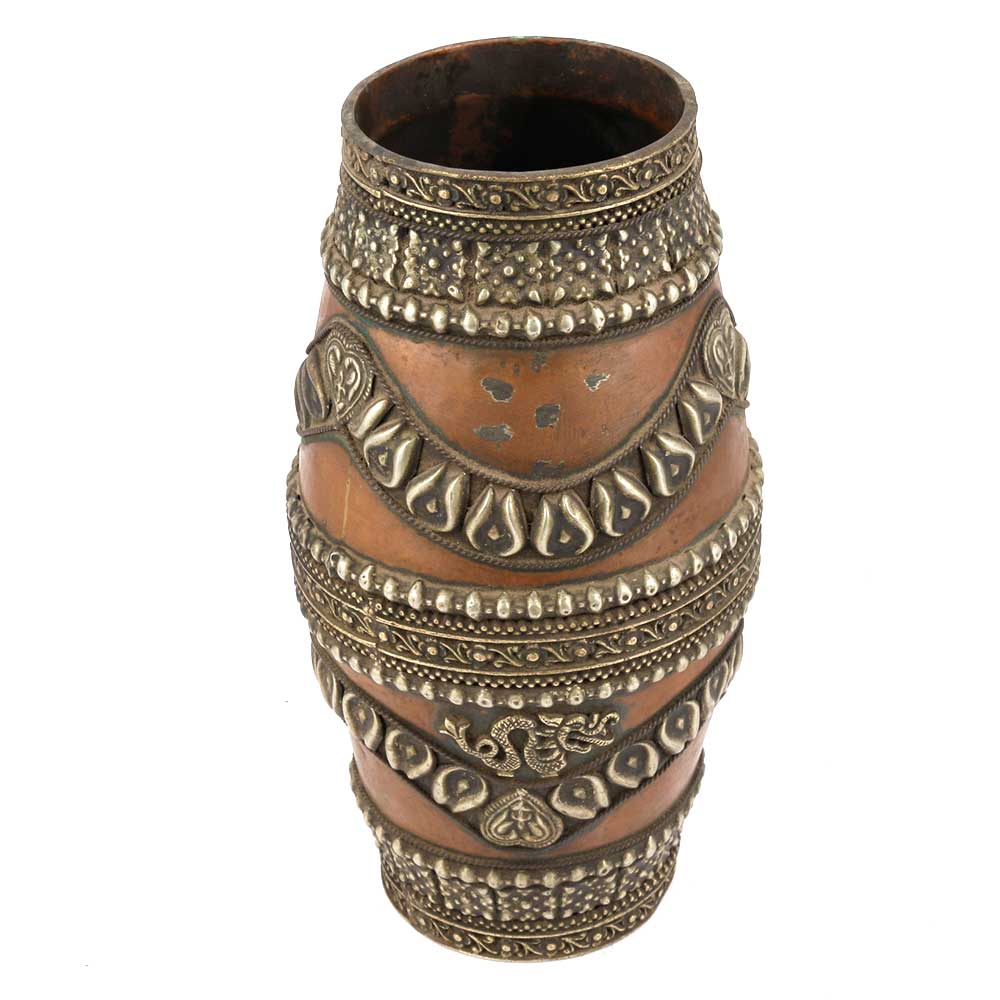 Embossed Dragon Copper White Metal Vase or Flower Pot