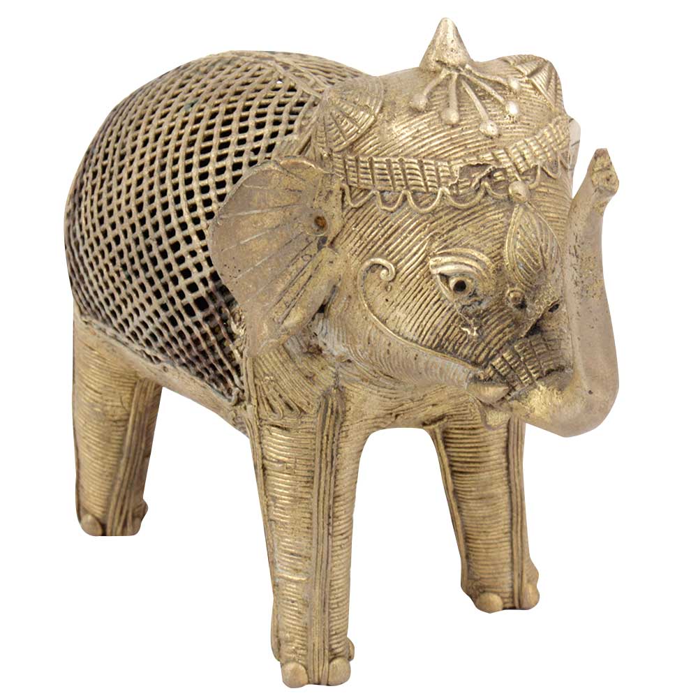 Handcrafted Jali Design Brass Elephant Statue