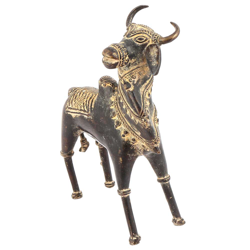 Brass Tribal Bull Standing Statue