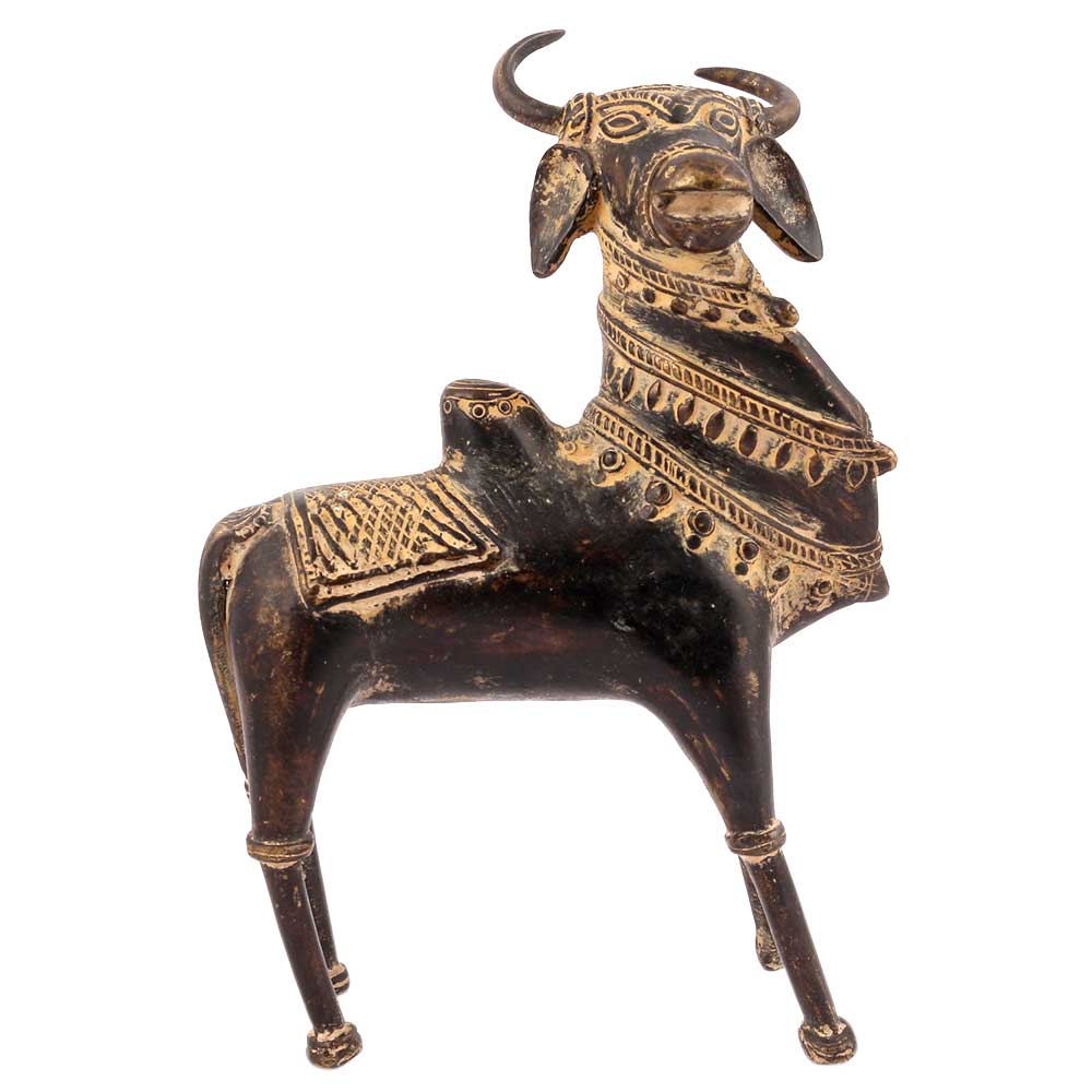 Brass Tribal Bull Standing Statue