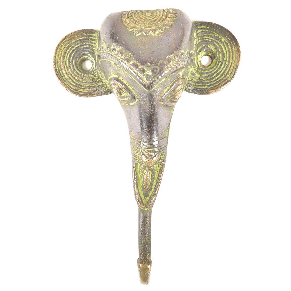Brass Tribal Elephant Face Single Wall Hooks