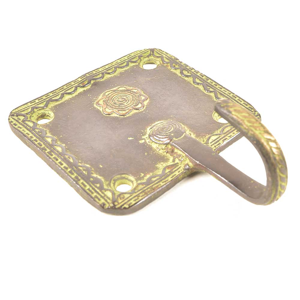 Brass Green Squared Floral Design Single Wall Hooks