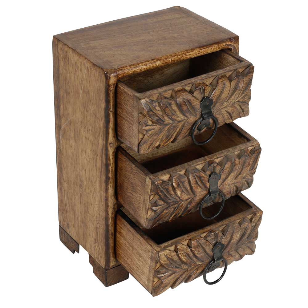 Wooden Box With 3 Drawers