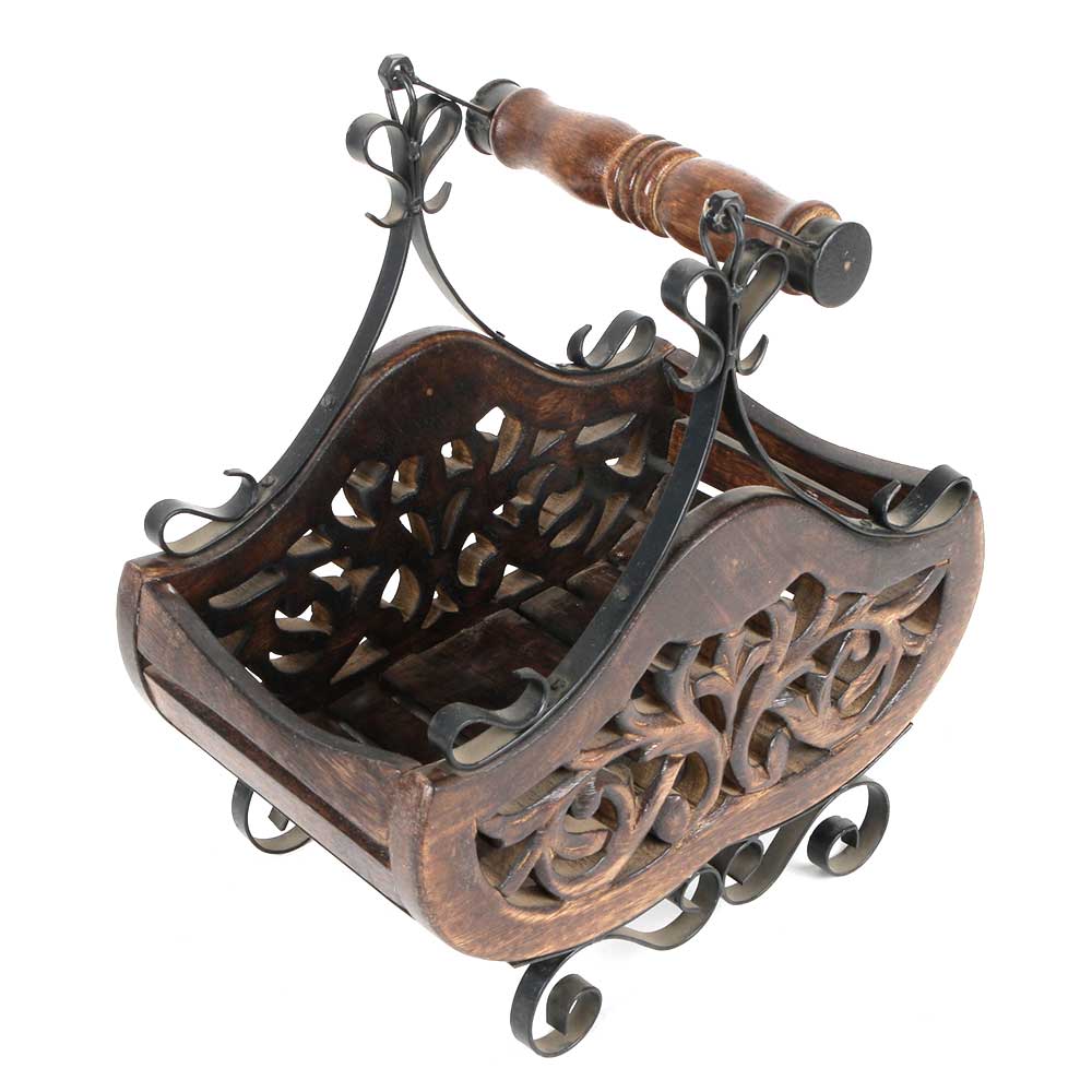 Wooden Wrought Iron Magazine Rack