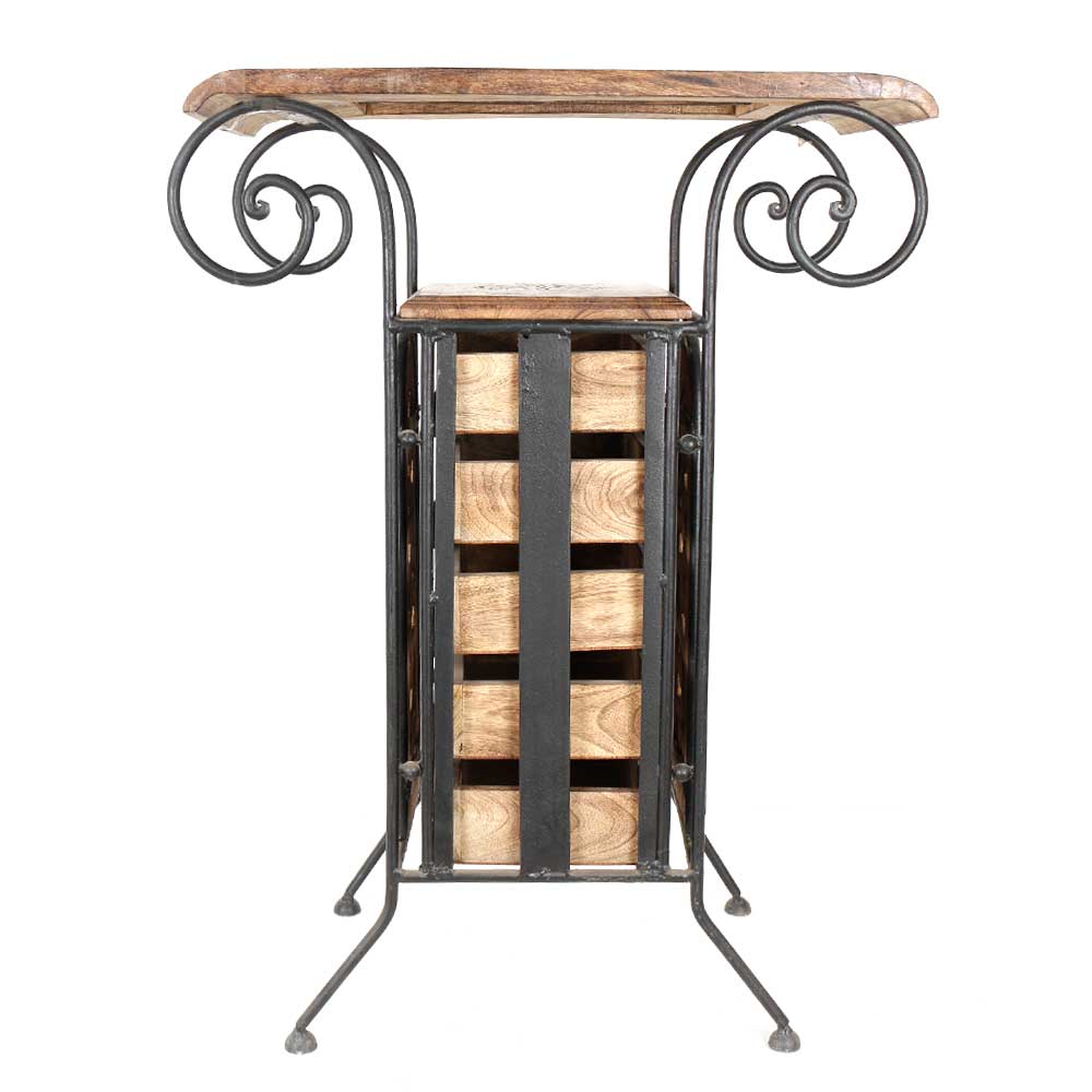 Wooden And Wrought Iron Hand Carved Cabinet With 6 Drawer