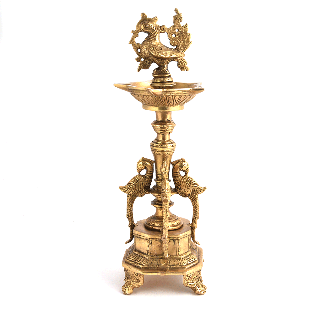 Brass Peacock Figurine Tall Oil Lamp