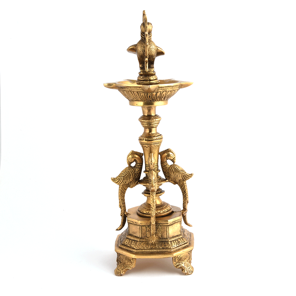 Brass Peacock Figurine Tall Oil Lamp