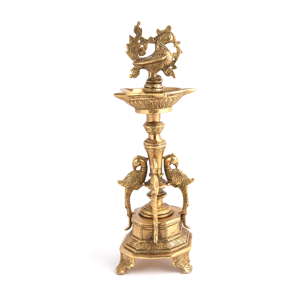Brass Peacock Figurine Tall Oil Lamp