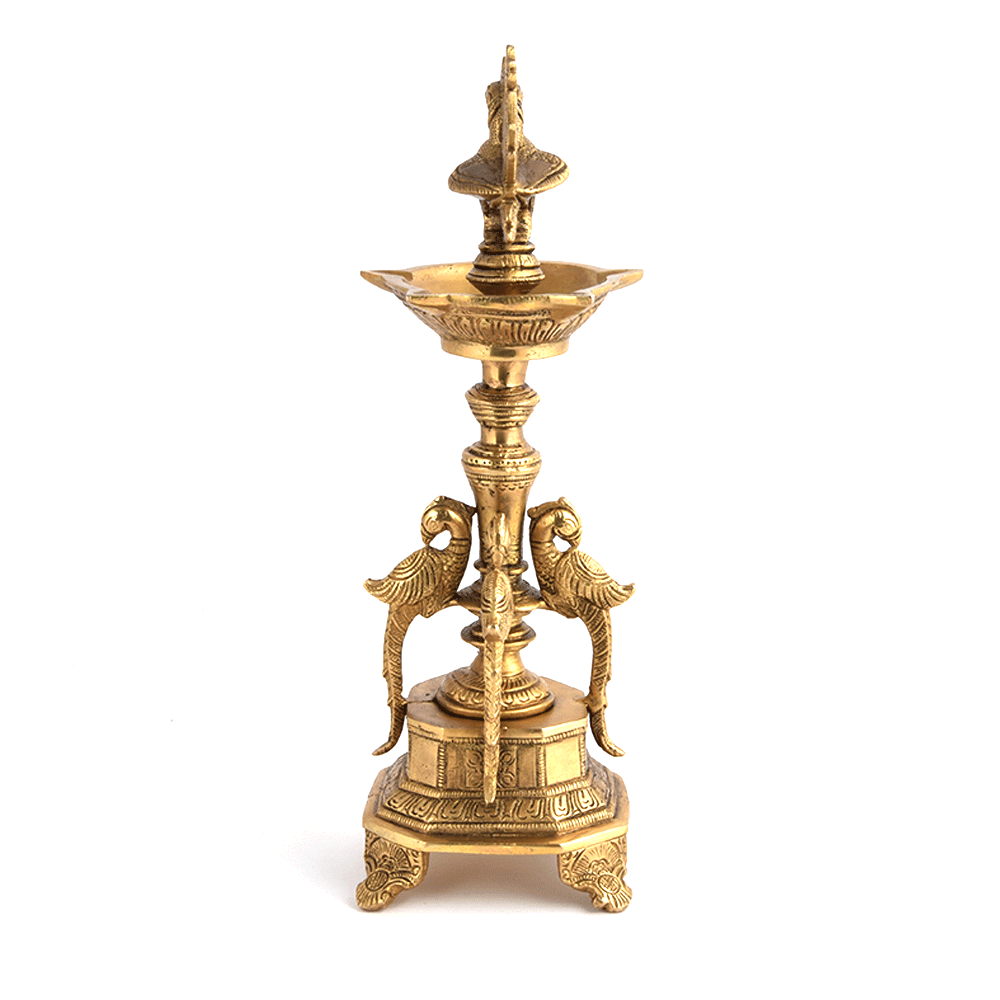 Brass Peacock Figurine Tall Oil Lamp