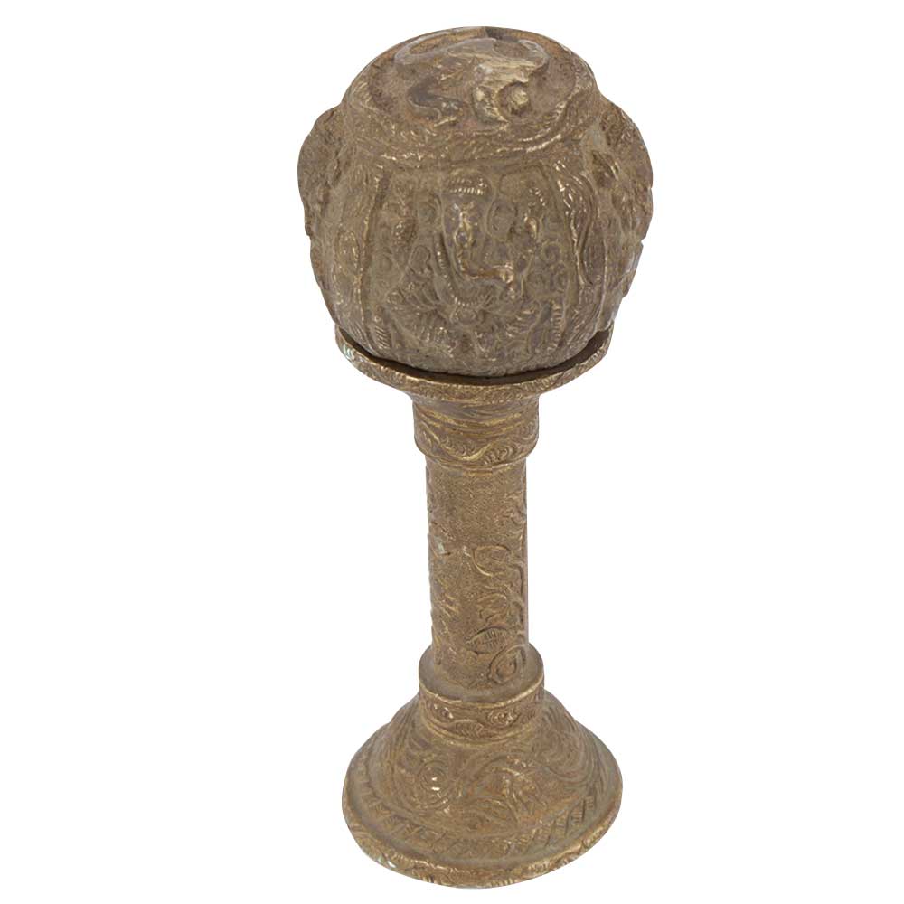 Indian Etched Brass Ball on Stand