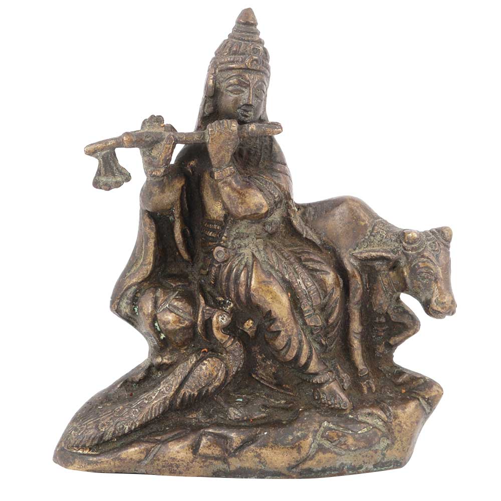 Lord Krishna with Cow Handmade Brass Statue Idol