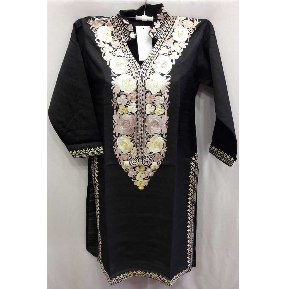 Black Summer Kashmiri Embroidered Long Kurti