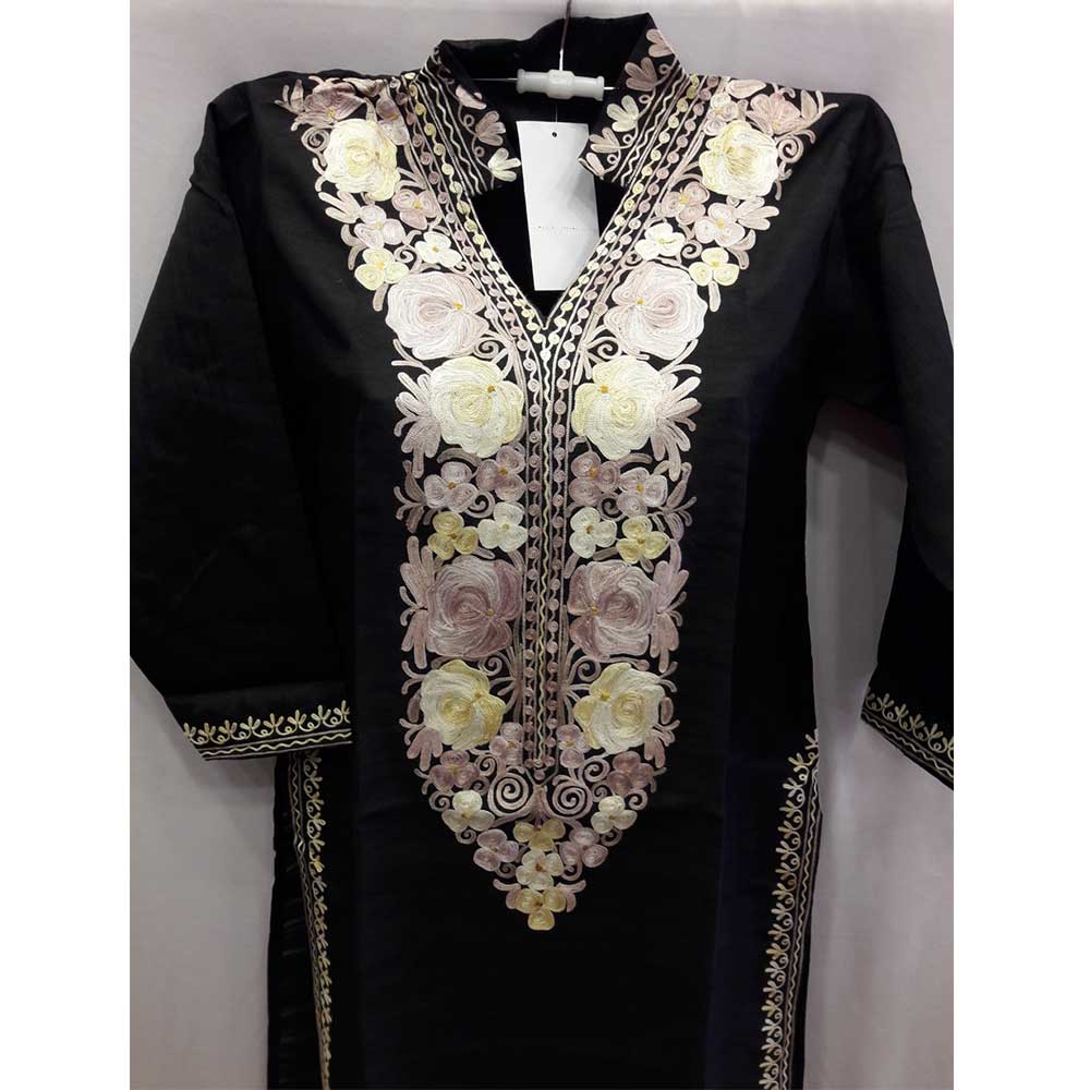 Black Summer Kashmiri Embroidered Long Kurti