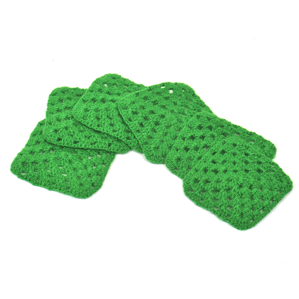 Green Square Handmade Woolen Coasters Pack Of 6