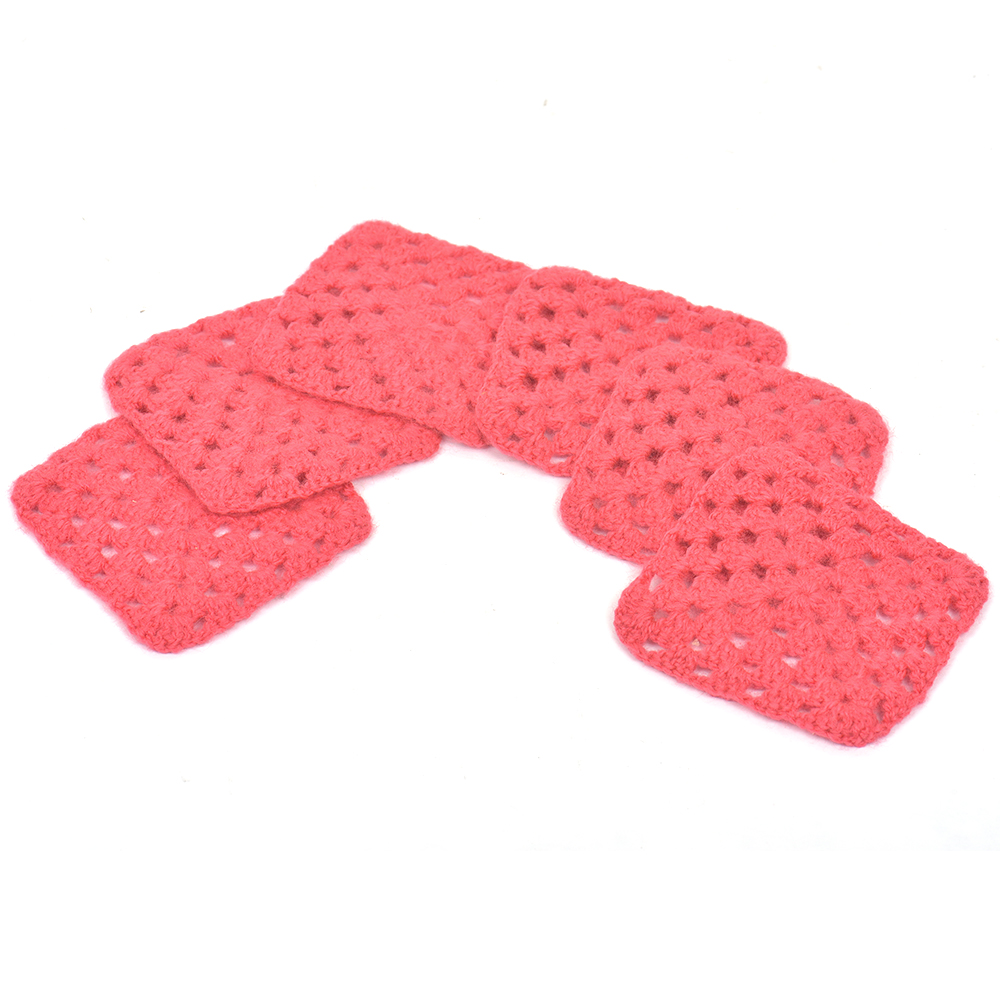 Dark Pink Square Handmade Woolen Coasters Pack Of 6