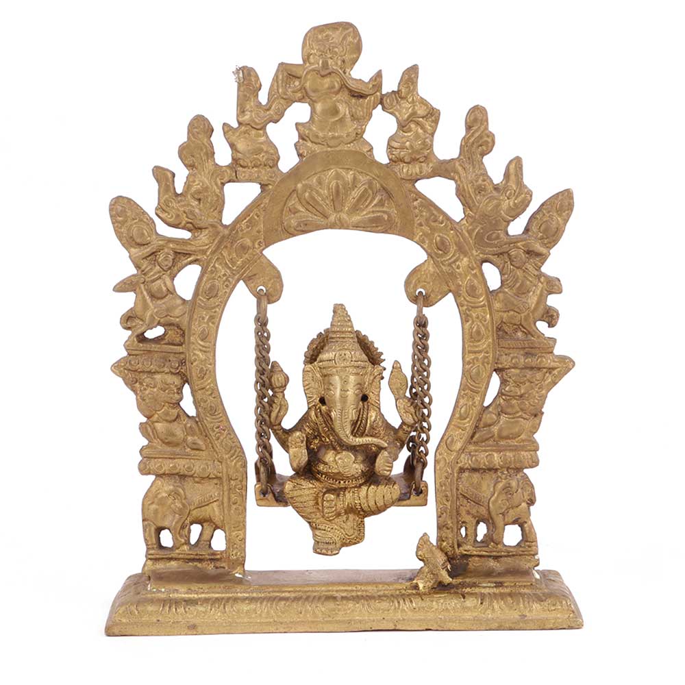 Brass Ganesha Sitting On A Swing With Beautiful Prabhavali