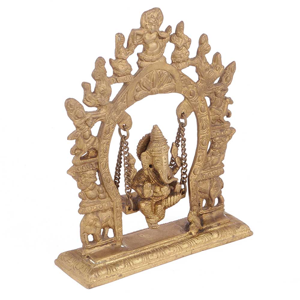 Brass Ganesha Sitting On A Swing With Beautiful Prabhavali