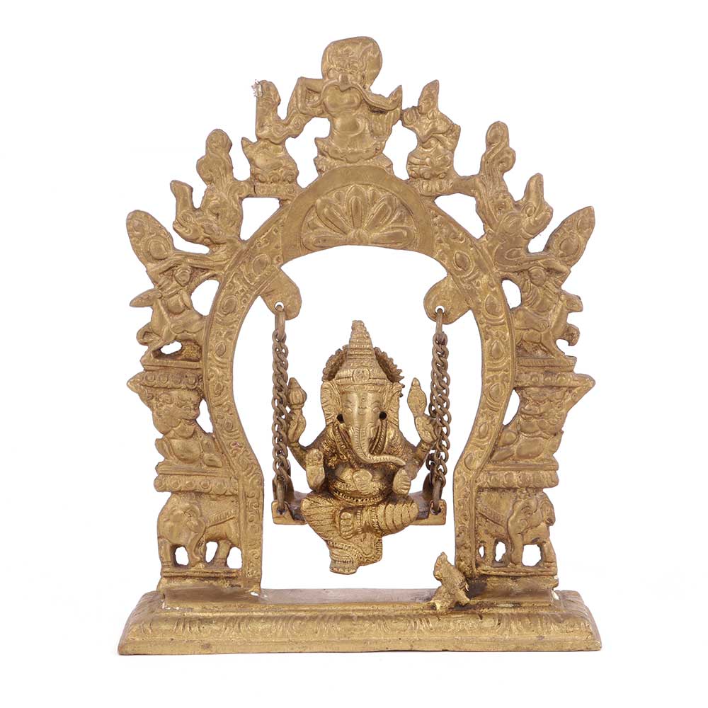 Brass Ganesha Sitting On A Swing With Beautiful Prabhavali