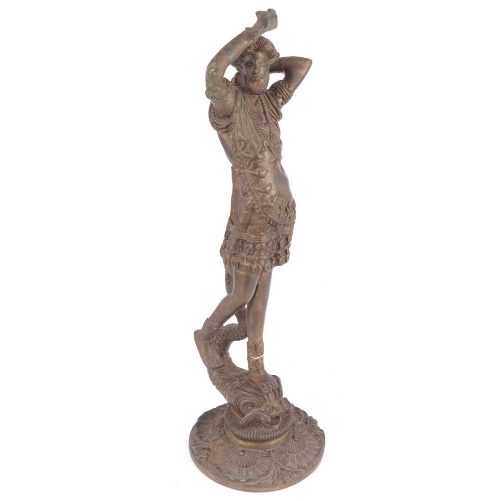 Bronze Fisherman Standing with One Leg on the Fish