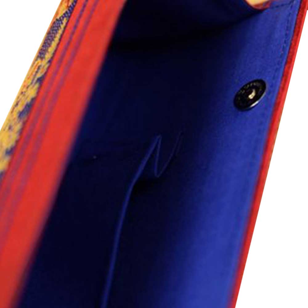 Navy Blue Red Border Conical Mythological Weave Pure Silk Baluchari Clutch Bag
