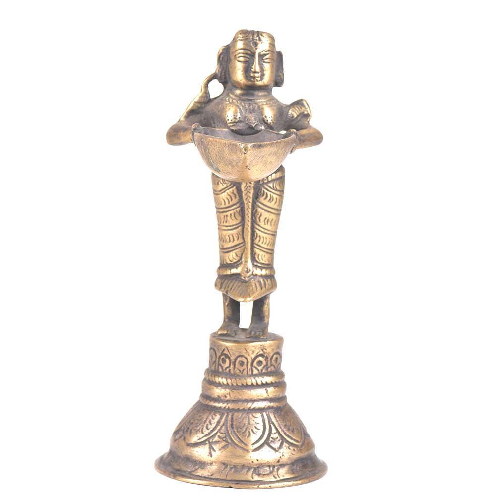 Brass Oil Lamp Lady Holding Diya
