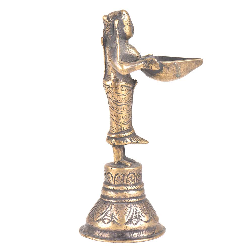 Brass Oil Lamp Lady Holding Diya