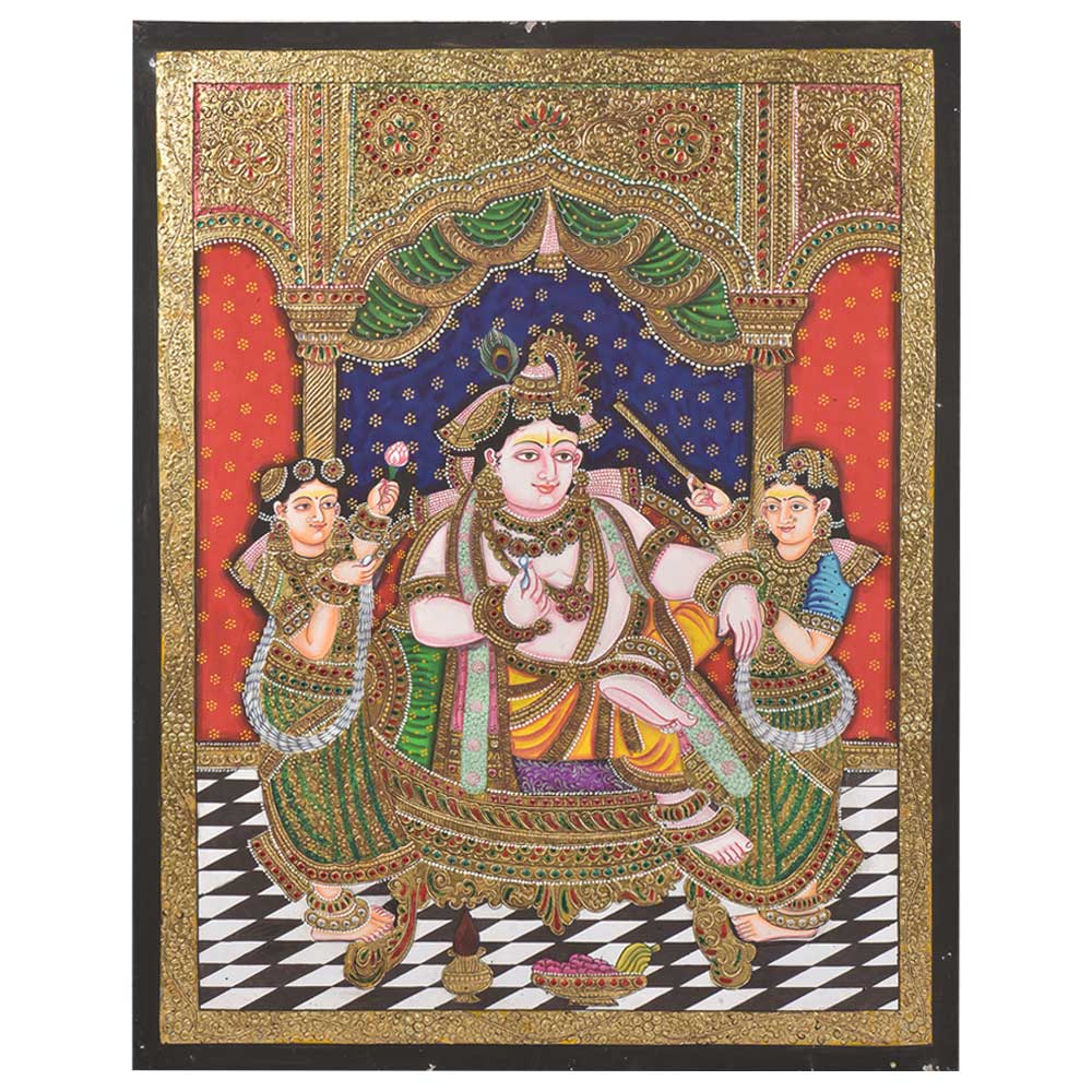 Darbar Krishna Tanjore Painting With Frame